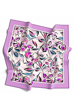 Rayon Bordürlü Çiçek Desenli Lila Renkli 90x90 Dikim Şekli : El Dikişi Eşarp (İpek İçermez)