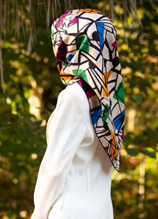 Vissona Tivil İpek Eşarp 51810-7-0025-0035 Krem Karışık Desen