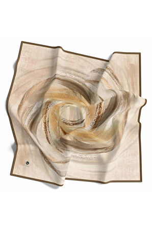 Rayon Fırça Darbesi Desenli Vizon Renkli 90x90 Eşarp (İpek İçermez) Dikim Şekli : El Dikişi