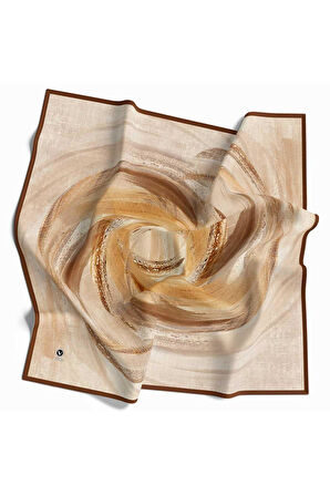 Rayon Fırça Darbesi Desenli Taba Renkli 90x90 Eşarp (İpek İçermez) Dikim Şekli : El Dikişi