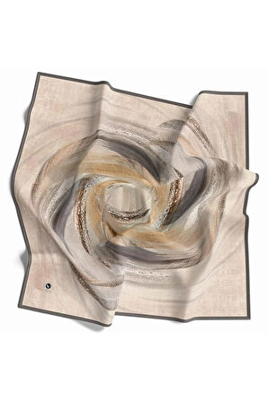 Rayon Fırça Darbesi Desenli Gri Renkli 90x90 Eşarp (İpek İçermez) Dikim Şekli : El Dikişi