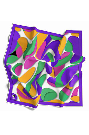 Twill Soyut Geometrik Desenli Mor - Buz Mavisi Renkli 90x90 Eşarp (İpek İçermez) Dikim Şekli : El Dikişi