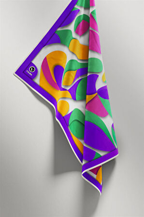 Twill Soyut Geometrik Desenli Mor - Buz Mavisi Renkli 90x90 Eşarp (İpek İçermez) Dikim Şekli : El Dikişi