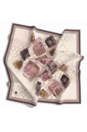 Kristal Geometrik Taş Desenli Krem - Pudra Renkli 90x90 Eşarp (İpek İçermez) Dikim Şekli : El Dikişi