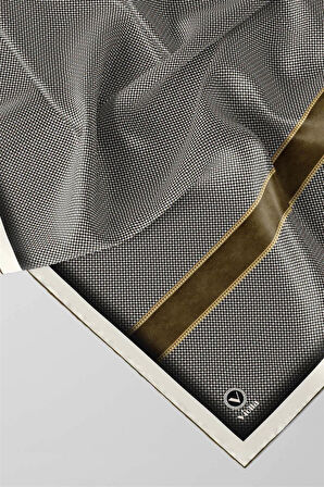 Twill Geometrik ve Kemer Desenli Sütlü Kahve Renkli 90x90 Eşarp (İpek İçermez) Dikim Şekli : El Dikişi