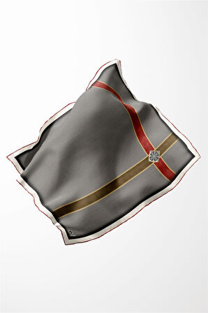 Twill Geometrik ve Kemer Desenli Bordo Renkli 90x90 Eşarp (İpek İçermez) Dikim Şekli : El Dikişi