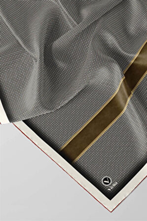 Twill Geometrik ve Kemer Desenli Bordo Renkli 90x90 Eşarp (İpek İçermez) Dikim Şekli : El Dikişi