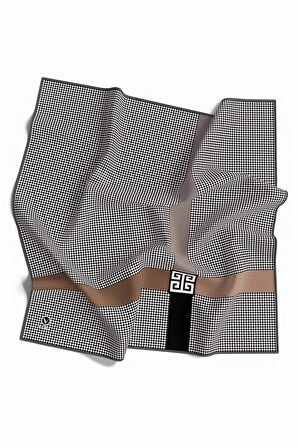 Twill Kazayaklı Şerit Desenli Gümüş Renkli 90x90 Eşarp (İpek İçermez) Dikim Şekli : El Dikişi