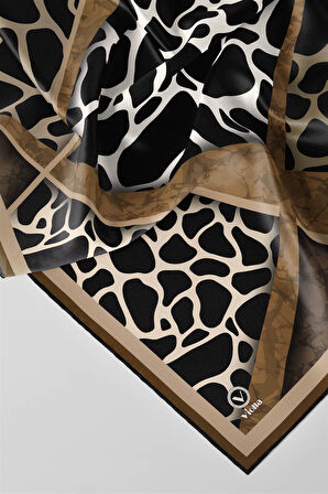 Twill Taş Desenli Bej Renkli 90x90 Eşarp (İpek İçermez)Kenar Dikiş Şekli El Dikişli