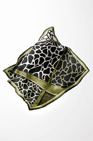 Twill Taş Desenli Haki Yeşili Renkli 90x90 Eşarp (İpek İçermez)Kenar Dikiş Şekli El Dikişli