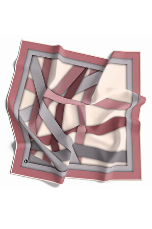 Rayon Bordürlü ve Şerit Desenli Pudra Renkli 90x90 Eşarp (İpek İçermez) Dikim Şekli : El Dikişi