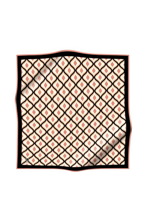 Twill Geometrik Daire Desenli Somon Renkli 90x90 Eşarp (İpek İçermez) Dikim Şekli : El Dikişi