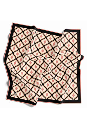 Twill Geometrik Daire Desenli Somon Renkli 90x90 Eşarp (İpek İçermez) Dikim Şekli : El Dikişi