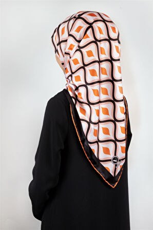 Twill Geometrik Daire Desenli Taba Renkli 90x90 Eşarp (İpek İçermez) Dikim Şekli : El Dikişi