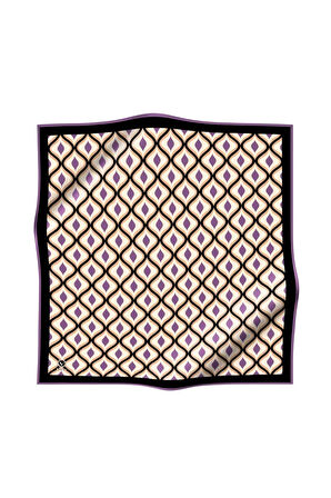 Twill Geometrik Daire Desenli Lila Renkli 90x90 Eşarp (İpek İçermez) Dikim Şekli : El Dikişi
