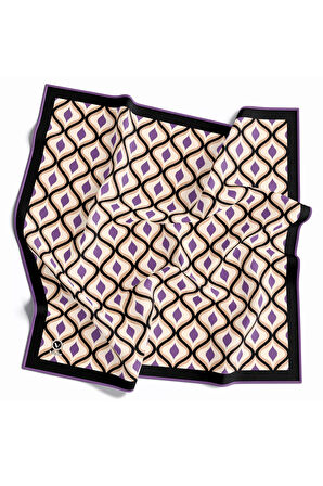 Twill Geometrik Daire Desenli Lila Renkli 90x90 Eşarp (İpek İçermez) Dikim Şekli : El Dikişi