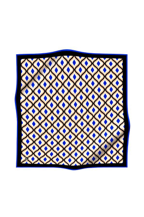 Twill Geometrik Daire Desenli Saks Renkli 90x90 Eşarp (İpek İçermez) Dikim Şekli : El Dikişi