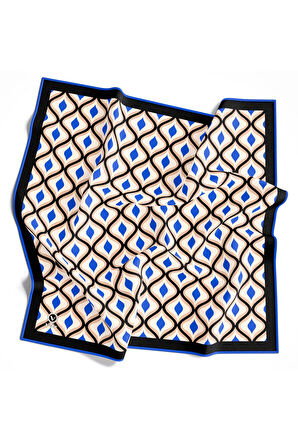 Twill Geometrik Daire Desenli Saks Renkli 90x90 Eşarp (İpek İçermez) Dikim Şekli : El Dikişi