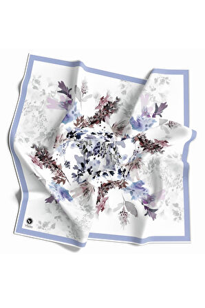 Kristal Sonbahar Yaprak Desenli Bebe Mavisi Renkli 90x90 Eşarp (İpek İçermez) Kenar Dikiş Şekli El Dikişli