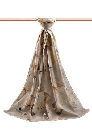 LÜKS MEDİNE İPEĞİ SONBAHAR DESENLİ GOLD RENKLİ 75X195 KIRIŞMAZ ŞAL MOSS KREP DİKİŞ TİPİ İTALYAN DİKİŞLİ