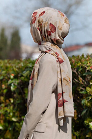 LÜKS MEDİNE İPEĞİ SONBAHAR DESENLİ BORDO RENKLİ 75X195 KIRIŞMAZ ŞAL MOSS KREP DİKİŞ TİPİ İTALYAN DİKİŞLİ