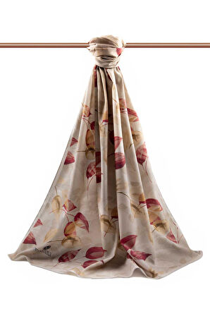 LÜKS MEDİNE İPEĞİ SONBAHAR DESENLİ BORDO RENKLİ 75X195 KIRIŞMAZ ŞAL MOSS KREP DİKİŞ TİPİ İTALYAN DİKİŞLİ