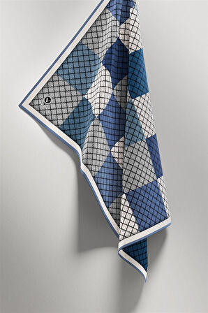 Twill Kare Desenli İndigo Renkli 90x90 Eşarp (İpek İçermez) Kenar Dikiş Şekli El Dikişli