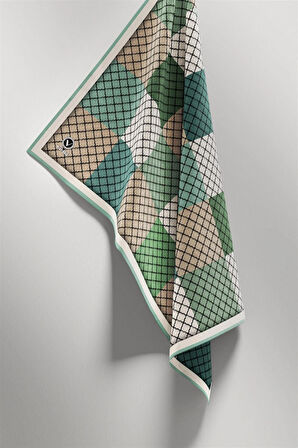 Twill Kare Desenli Koyu Mint Yeşili Renkli 90x90 Eşarp (İpek İçermez) Kenar Dikiş Şekli El Dikişli
