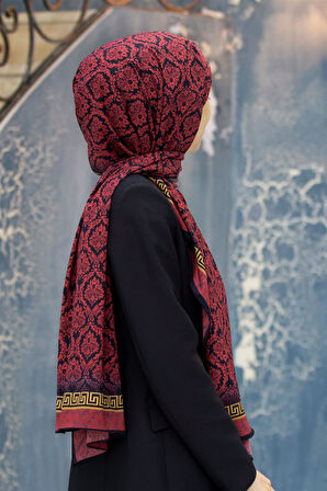 LÜKS MEDİNE İPEĞİ GOLD DETAYLI BAROK DESENLİ BORDO RENKLİ 75X195 KIRIŞMAZ ŞAL MOSS KREP DİKİŞ TİPİ İTALYAN DİKİŞLİ