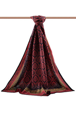 LÜKS MEDİNE İPEĞİ GOLD DETAYLI BAROK DESENLİ BORDO RENKLİ 75X195 KIRIŞMAZ ŞAL MOSS KREP DİKİŞ TİPİ İTALYAN DİKİŞLİ