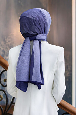 LÜKS MEDİNE İPEĞİ DALGA DESENLİ LACİVERT RENKLİ 75X195 KIRIŞMAZ ŞAL MOSS KREP DİKİŞ TİPİ İTALYAN DİKİŞLİ