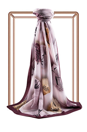 LÜKS MEDİNE İPEĞİ FIRÇA DOKULU ÇİZGİ ÇİÇEK DESENLİ PUDRA - GÜL KURUSU RENKLİ 75X195 KIRIŞMAZ ŞAL MOSS KREP DİKİŞ TİPİ İTALYAN DİKİŞLİ