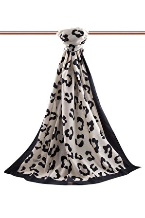 LÜKS MEDİNE İPEĞİ LEOPAR DESENLİ KREM RENKLİ 75X195 KIRIŞMAZ ŞAL MOSS KREP DİKİŞ TİPİ İTALYAN DİKİŞLİ