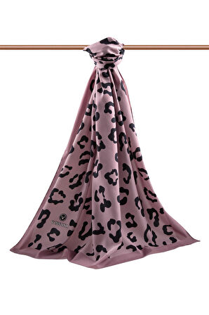 LÜKS MEDİNE İPEĞİ LEOPAR DESENLİ PUDRA RENKLİ 75X195 KIRIŞMAZ ŞAL MOSS KREP DİKİŞ TİPİ İTALYAN DİKİŞLİ