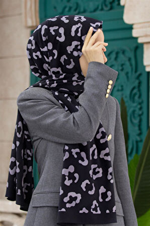 LÜKS MEDİNE İPEĞİ LEOPAR DESENLİ GRİ RENKLİ 75X195 KIRIŞMAZ ŞAL MOSS KREP DİKİŞ TİPİ İTALYAN DİKİŞLİ