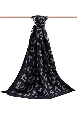 LÜKS MEDİNE İPEĞİ LEOPAR DESENLİ GRİ RENKLİ 75X195 KIRIŞMAZ ŞAL MOSS KREP DİKİŞ TİPİ İTALYAN DİKİŞLİ