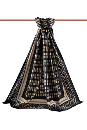 LÜKS MEDİNE İPEĞİ KARE DESENLİ FÜME RENKLİ 75X195 KIRIŞMAZ ŞAL MOSS KREP DİKİŞ TİPİ İTALYAN DİKİŞLİ