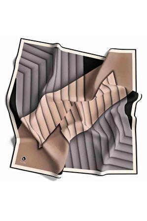 Rayon Zikzak Çizgi Desenli Gri Renkli 90x90 Eşarp (İpek İçermez) Dikim Şekli : El Dikişi