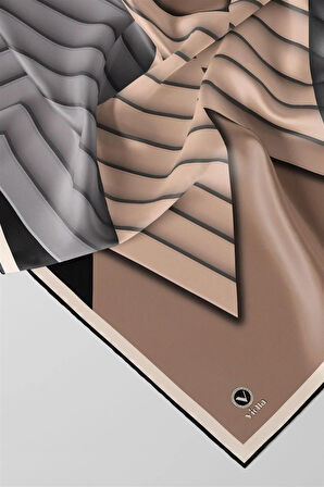 Rayon Zikzak Çizgi Desenli Gri Renkli 90x90 Eşarp (İpek İçermez) Dikim Şekli : El Dikişi