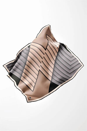 Rayon Zikzak Çizgi Desenli Gri Renkli 90x90 Eşarp (İpek İçermez) Dikim Şekli : El Dikişi