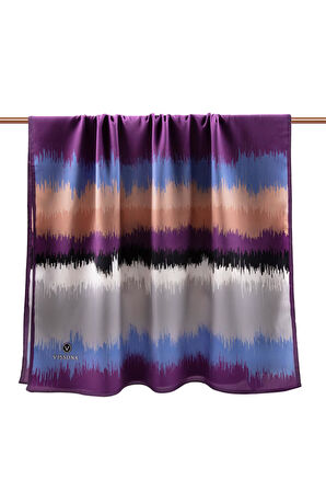 LÜKS MEDİNE İPEĞİ FREKANS  DESENLİ MÜRDÜM RENKLİ 75X195 KIRIŞMAZ ŞAL MOSS KREP DİKİŞ TİPİ İTALYAN DİKİŞLİ