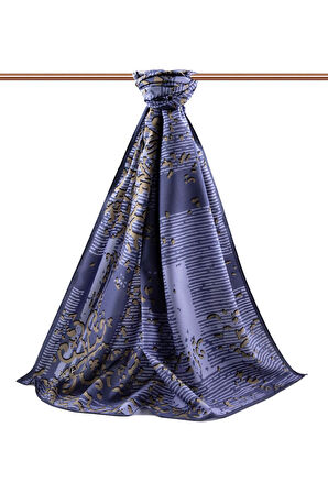 LÜKS MEDİNE İPEĞİ ESKİTME DESENLİ LACİVERT RENKLİ 75X195 KIRIŞMAZ ŞAL MOSS KREP DİKİŞ TİPİ İTALYAN DİKİŞLİ