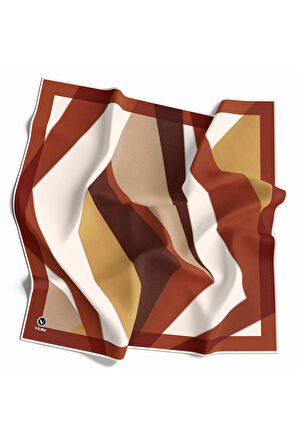 Twill Geometrik Desenli Taba Renkli 90x90 Eşarp (İpek İçermez) Dikim Şekli : El Dikişi