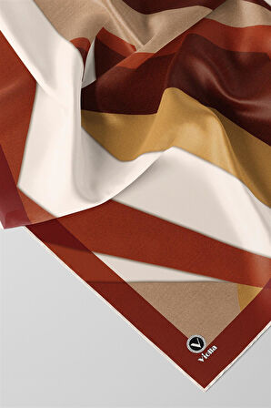 Twill Geometrik Desenli Taba Renkli 90x90 Eşarp (İpek İçermez) Dikim Şekli : El Dikişi