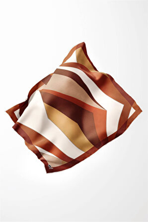 Twill Geometrik Desenli Taba Renkli 90x90 Eşarp (İpek İçermez) Dikim Şekli : El Dikişi