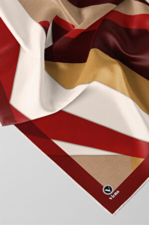 Twill Geometrik Desenli Bordo Renkli 90x90 Eşarp (İpek İçermez) Dikim Şekli : El Dikişi