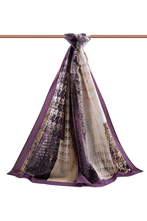 LÜKS MEDİNE İPEĞİ KAZAYAĞI DESENLİ LİLA RENKLİ 75X195 KIRIŞMAZ ŞAL MOSS KREP DİKİŞ TİPİ İTALYAN DİKİŞLİ