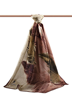 LÜKS MEDİNE İPEĞİ YAPRAK DESENLİ GÜL KURUSU - BEJ RENKLİ 75X195 KIRIŞMAZ ŞAL MOSS KREP DİKİŞ TİPİ İTALYAN DİKİŞLİ