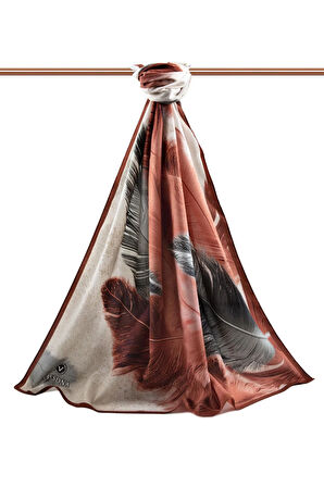 LÜKS MEDİNE İPEĞİ YAPRAK DESENLİ GÜL KURUSU - GRİ RENKLİ 75X195 KIRIŞMAZ ŞAL MOSS KREP DİKİŞ TİPİ İTALYAN DİKİŞLİ