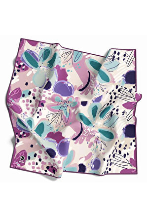 Twill Yumuşak Dokulu Çiçekli Batik Desenli Lila - Koyu Mint Yeşili Renkli 90x90 Eşarp (İpek İçermez) Dikim Şekli : El Dikişi